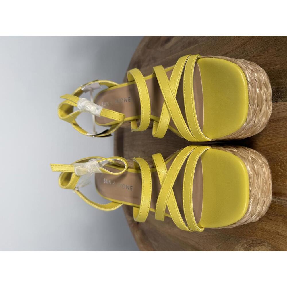 Sun + Stone Yellow Strappy Platform Espadrilles Size 5 NWOB - Picture 2 of 6